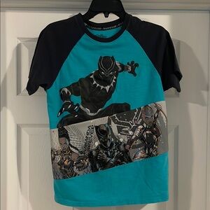 Marvel Blue and Black Short Sleeve Tee Dynamic Graphic Design